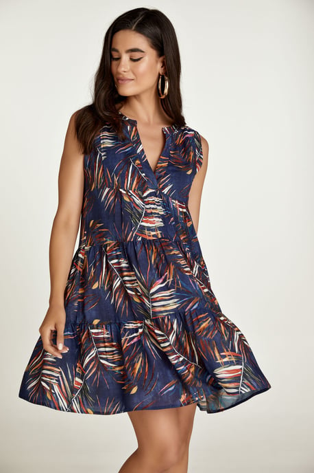 Sleeveless Leaf Print A Line Dress
