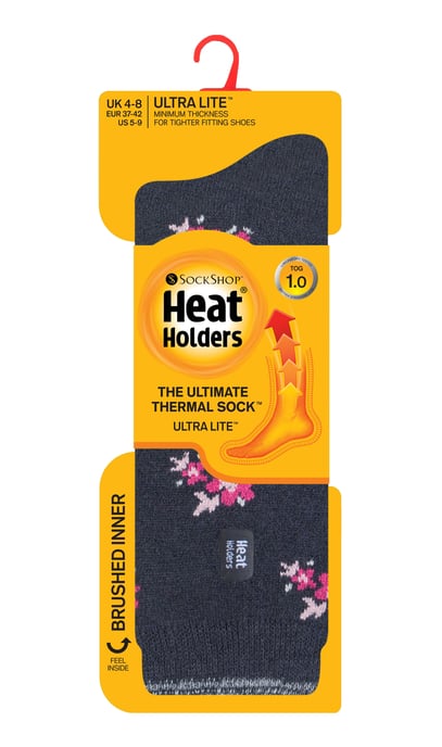 Heat Holders Damen Ultra Lite Thermo-Socken mit gebürstetem Innengarn, Anthrazit, Blumenmuster (Bellis) - Image 2