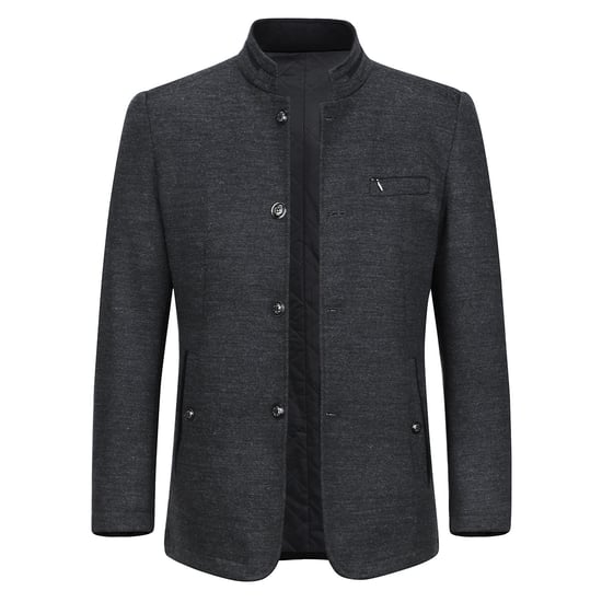 Herren Kurzer Slim Fit Mantel mit Stehkragen Business Casual Wollmantel Grau - Image 1