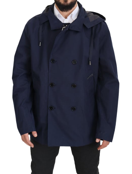 Dolce & Gabbana Blauer Kapuzen-Doppelreihiger Mantel Herrenjacke - Image 1