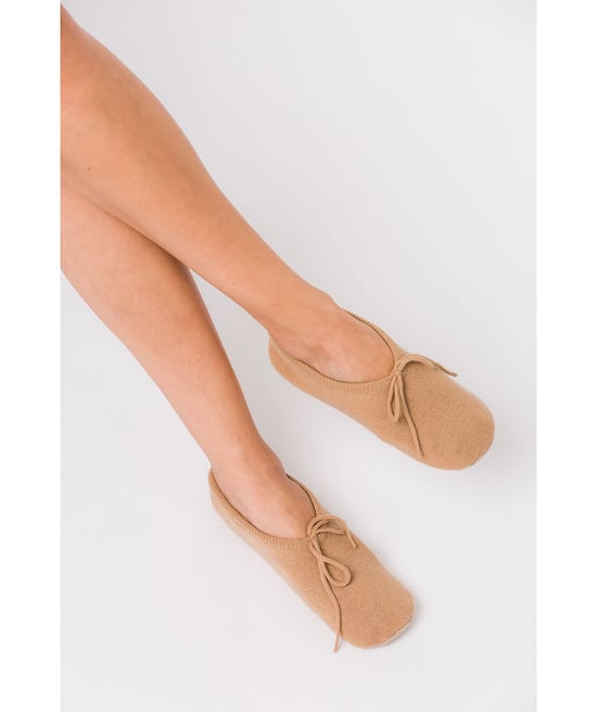 'Appleby' Caramel Cashmere & Merino Wool Small Ballet Slippers