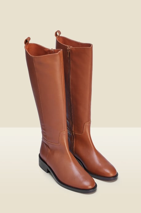 Luna Tan Leather Flat Knee High Boot