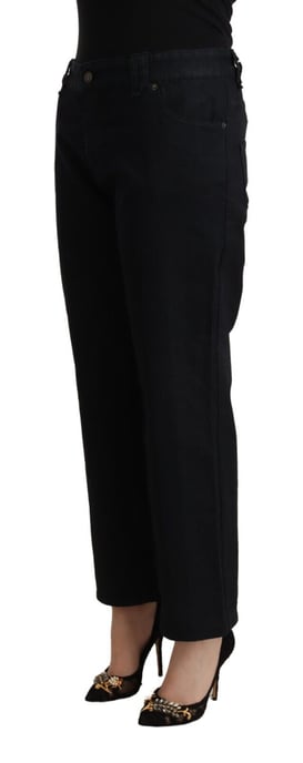 John Galliano Damen Schwarze Baumwoll Flared Cropped Hoch Taille Denim Jeans - Image 2