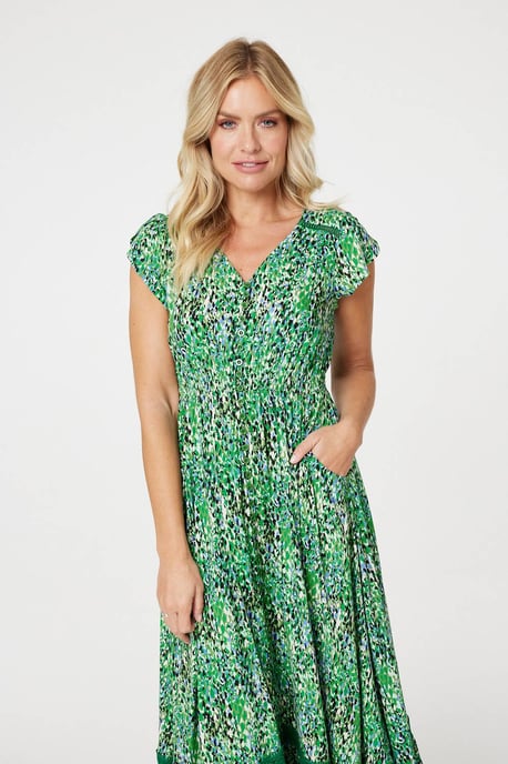 Green Printed Lace Detail Maxi Dress