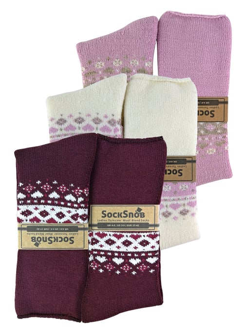 3er-Pack Damen Wollsocken im nordischen Design - Deep Fuchsia / Pink / Cream - Image 2