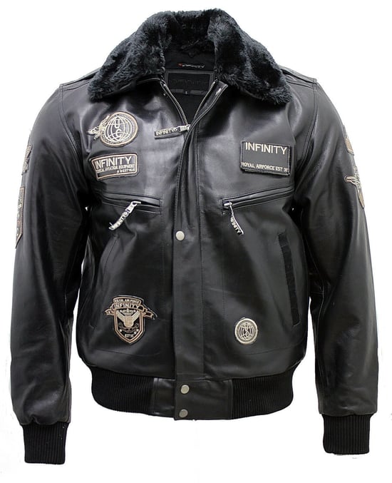 Cow Hide Detachable Collar Leather Flight Bomber Jacket
