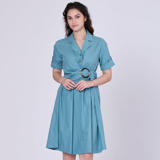 Shirt dress with asymmetric belt panel
