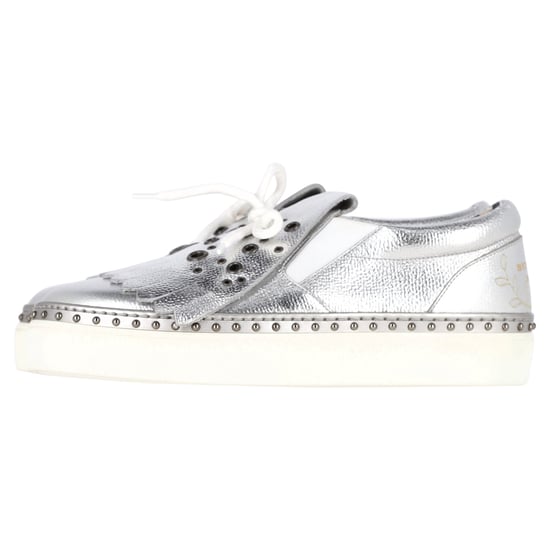 Burberry Kiltie Fransen Detail Slip-On Sneaker Metallic Silber Leder - Image 5