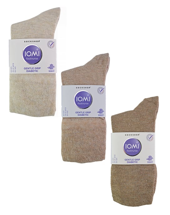 IOMI - 6 Pack Damen Diabetiker Bambus Socken | Extra breite nahtlose lockere nicht elastische Socken für Frauen - Beige - Image 2
