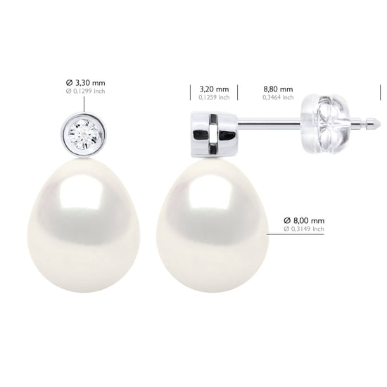 Ohrringe Prestige – Diamanten 0,02 ct – Qualität HSI – Weißgold – echte Süßwasser-Zuchtperlen, Birne 8–9 mm - Image 2