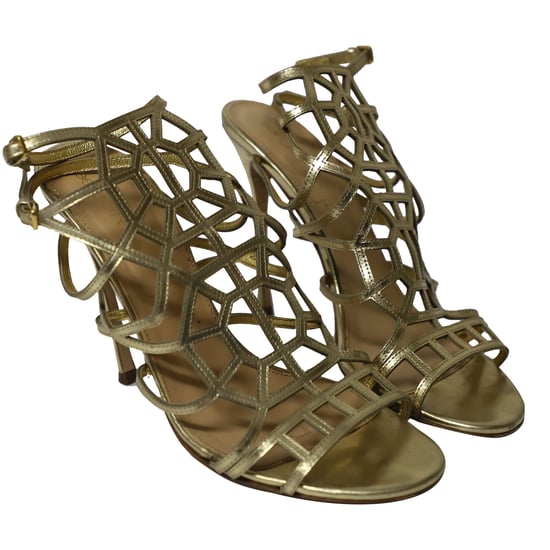 Sergio Rossi Puzzle Caged Sandalen aus goldfarbenem Leder - Image 2