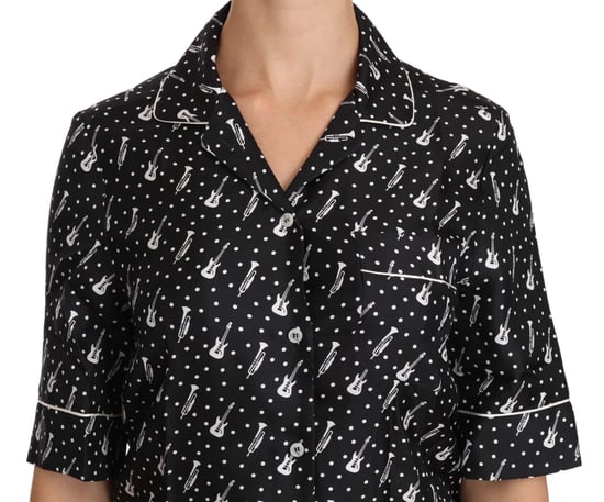 Dolce & Gabbana Damen Seidenhemd mit schwarzem Gitarren- und Trompetendruck - Image 4