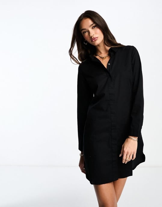 ASOS DESIGN cotton mini shirt dress in black