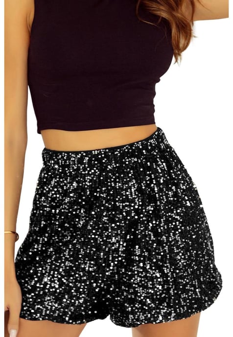 Damen-Shorts mit Pailletten und hoher Taille in Schwarz - Image 2