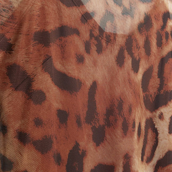 River Island Womens Bodycon Midi Dress Brown Mesh Leopard Print