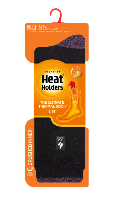 Heat Holders Lite - Isolierte Thermosocken für Damen | Mehrere Designs einschließlich Argyle Streifen Herzen Sterne | Warme Socken für Winter - Schwarz / Lila H&T (Teneriffa) - Image 2