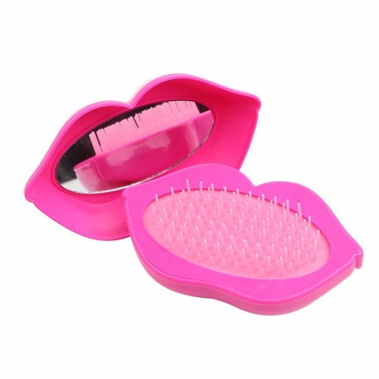 Aquarius Portable Lip Shape Detangling Hair Brush Massage Comb With Mirror, Rose Pink