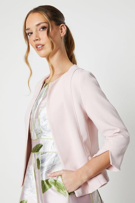 Crepe Tailored Jacket With Piped Seams