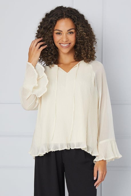 Pleated Tie Neck Blouse - Image 1
