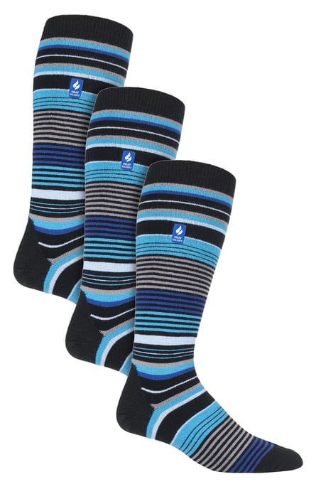 3 Paar Multipack Ultra Lite Herren Skisocken | Wärmehalter | Funky Patterned Striped Knee High Socks - Black Stripe - Image 1