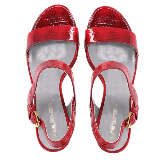 Sergio Rossi Riemchensandalen aus rotem Lackleder mit Print - Image 5