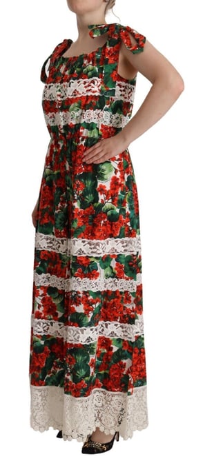Dolce & Gabbana Mehrfarbiges Geranium-Print Spitzen-Langes Maxi-Kleid für Damen - Image 2
