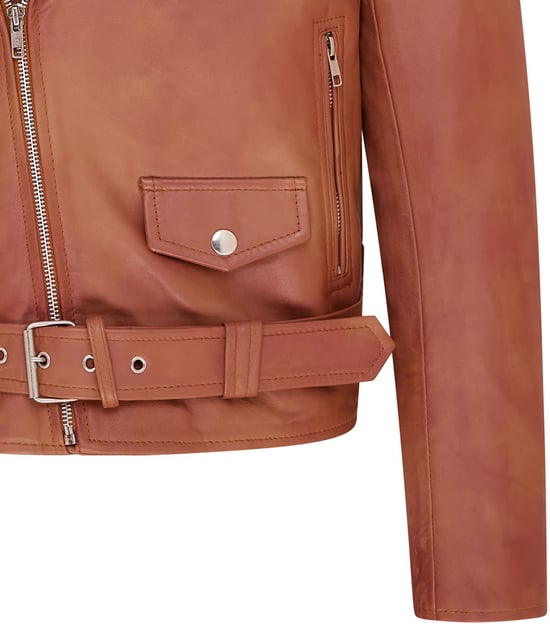 Mens Tan Classic Brando Leather Biker Jacket - Heinola