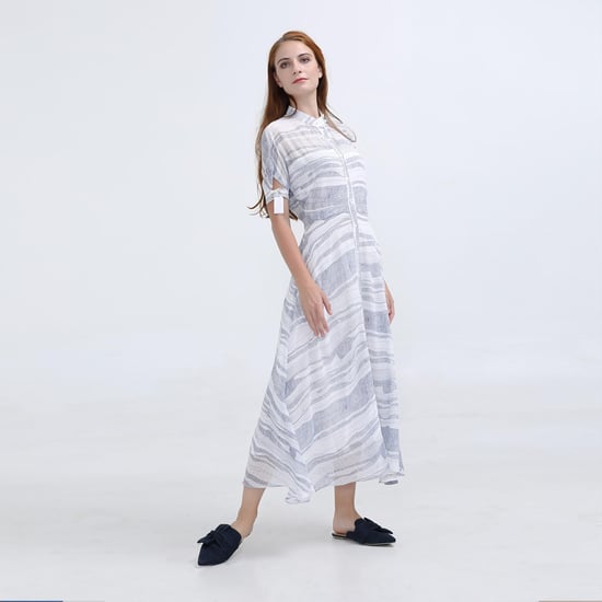 Linear Print Midi elemental print shirt dress