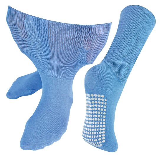 Extra breite Ödemsocken mit rutschfesten Griffen | Dr.Socks | Herren & Damen | Bambus Pantoffelsocken mit Grippern für geschwollene Beine Knöchel & Füße - Blau - Image 1