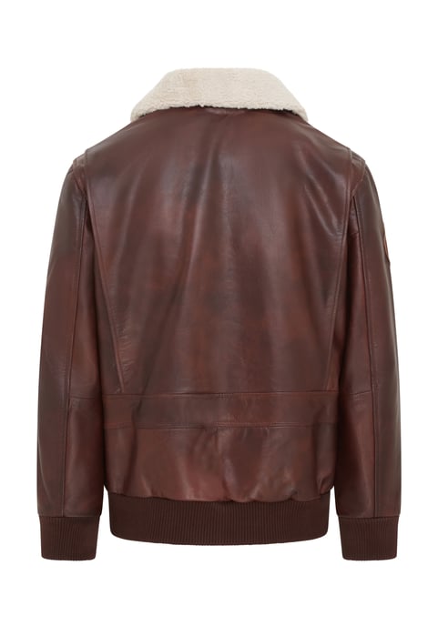 Mens Brown Cowhide Leather Aviator Bomber Jacket - Akhiok