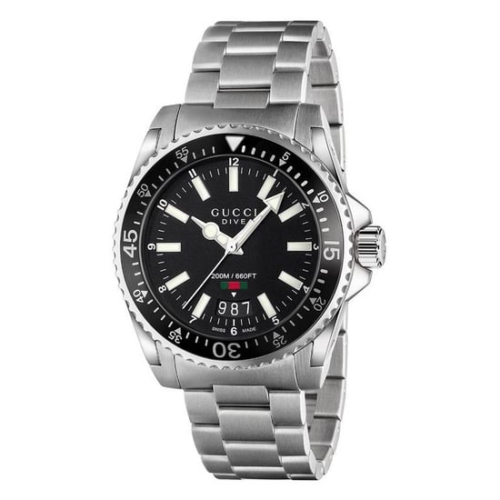 Gucci - Tauchen Edelstahlarmband Schwarzes Zifferblatt Herrenarmbanduhr - Image 1