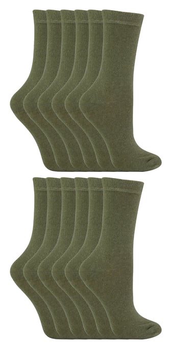 12 Paar Multipack Kinder Baumwolle bunte Casual Socken | Socken Snob | Plain Kleid Socken für Jungen & Mädchen - Khaki - Image 1