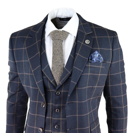 Herren Marineblau Karierter 3-Teilig Tweed Anzug Peaky Blinders 1920er Gatsby Schmaler Schnitt - Image 3