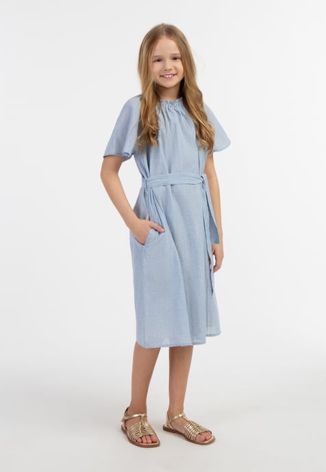 Dreimaster Sommerkleid Mädchen Hellblaue Dünne Streifen - Image 4