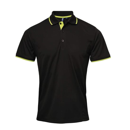 Premier Mens Coolchecker Contrast Pique Polo Shirt (Black/Lime)
