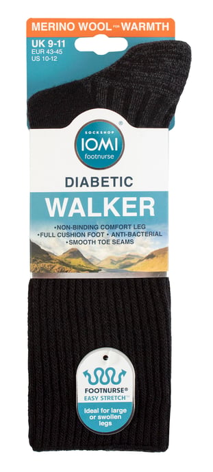 Diabetiker-Walking-Socken für Männer | IOMI FOOTNURSE | Gepolsterte extra breite nahtlose Socken - Schwarz - Image 2
