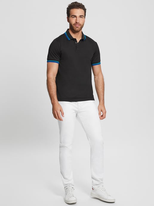 Guess Mens Short Sleeve Sports Pique Triangle Polo Shirt