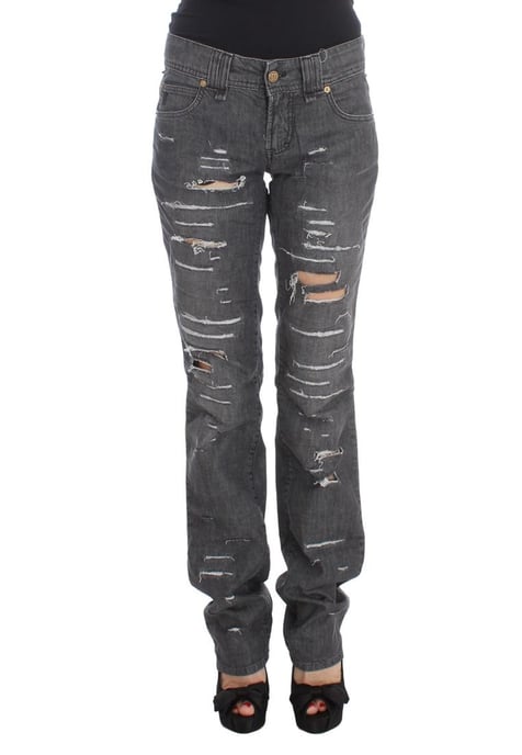John Galliano Damen Graue Waschung Baumwoll Zerrissene Straight-Fit Jeans - Image 1