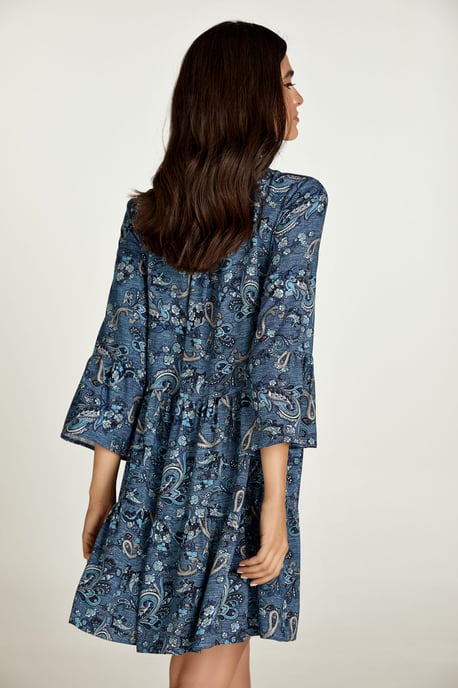Indigo Paisley Print A Line Dress
