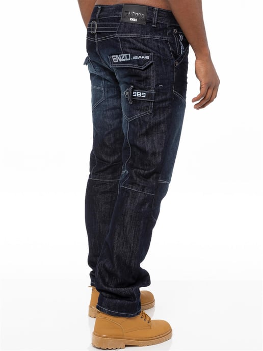 Enzo Herren Denim Jeans Straight Leg - Dunkelblau - Image 4