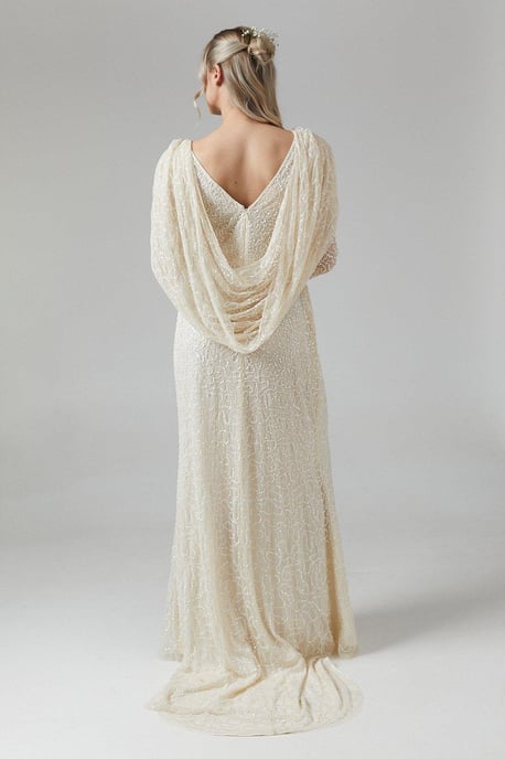 Maternity Cowl Back Long Sleeve Embellished Wedding Dress