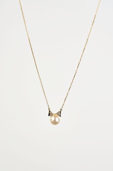 Pearl Bow Tie Necklace in Gold