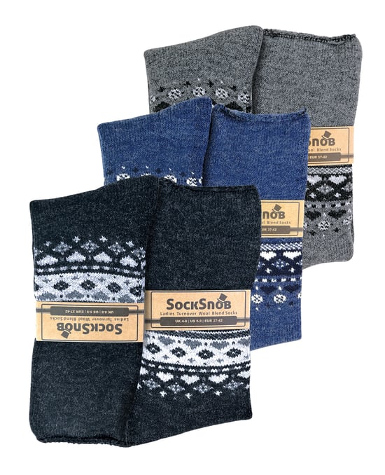 3er-Pack Bettsocken aus Wolle im nordischen Design - Schwarz/Charcoal/Denim - Image 2