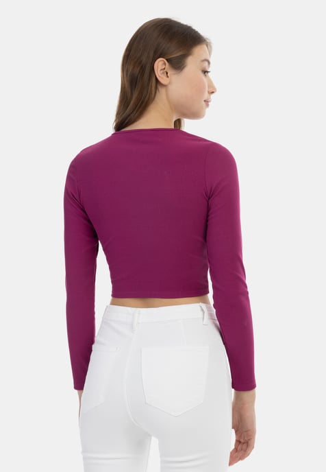 Mymo Langarmshirt Damen Fuchsie - Image 4