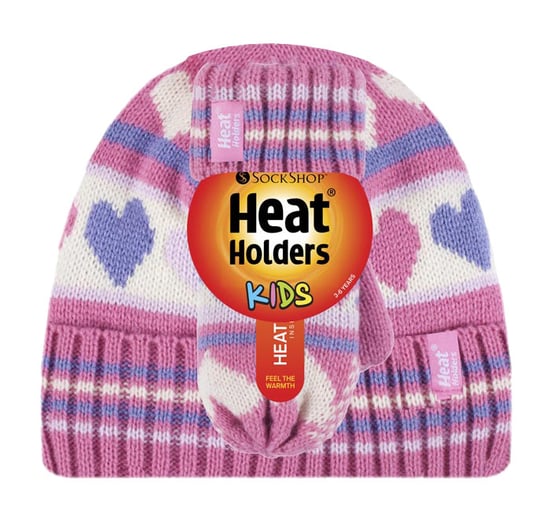 Wärmehalter - Kinder Mädchen Fleece gefüttert gestrickt gestreifte bunte Winter Thermomütze und Fäustlinge Set - Image 2