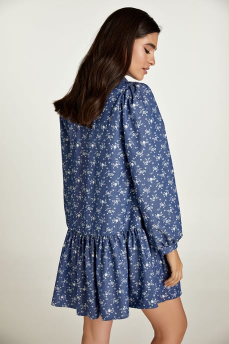 Indigoblaues geblümtes Kleid mit Knöpfen - Image 3