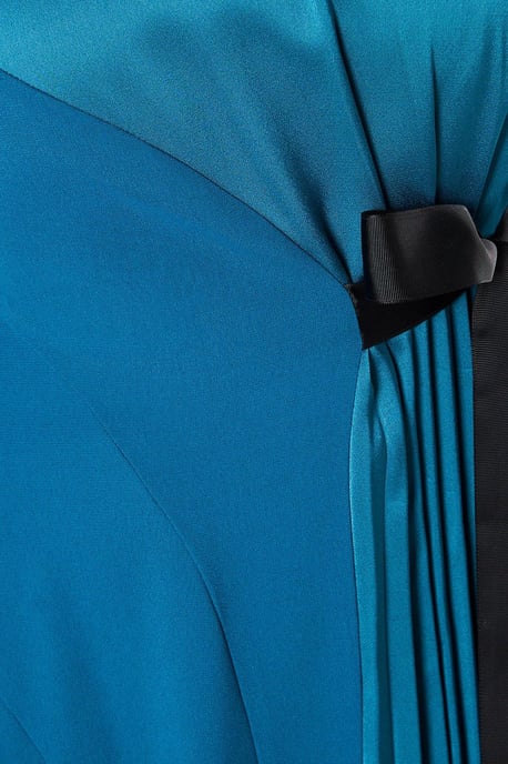 Petite Pleated And Panelled Contrast Tie Satin Midi Dress