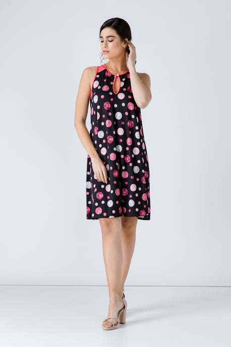 Coral  A Line Print Dress