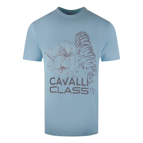Cavalli Class Blumentiger-Design Hellblaues T-Shirt - Image 1