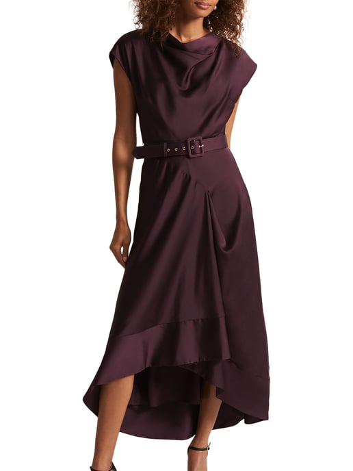 Sabrianna Burgundy Satin Midi Dress